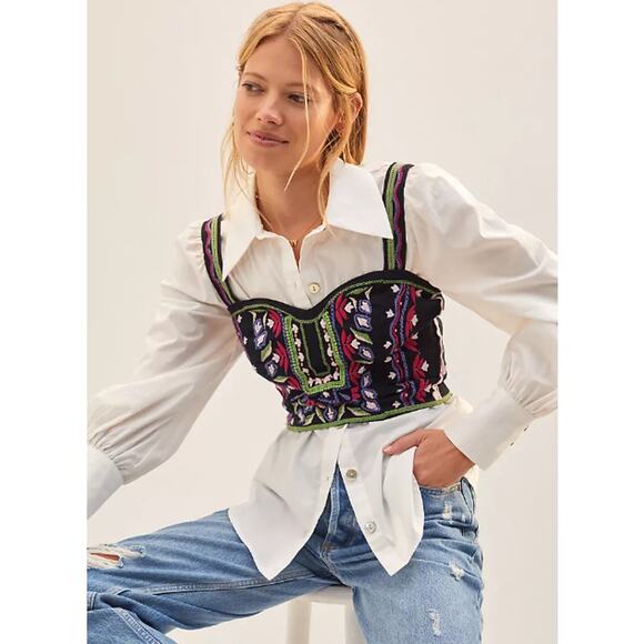 Anthropologie Embroidered Crop Top Artsy Boho Festival Folk Summer Southwestern - Picture 2 of 6